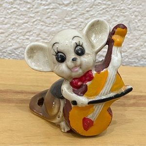 Vintage Anthropomorphic Mouse Playing Violin Porcelain Miniature Figurine